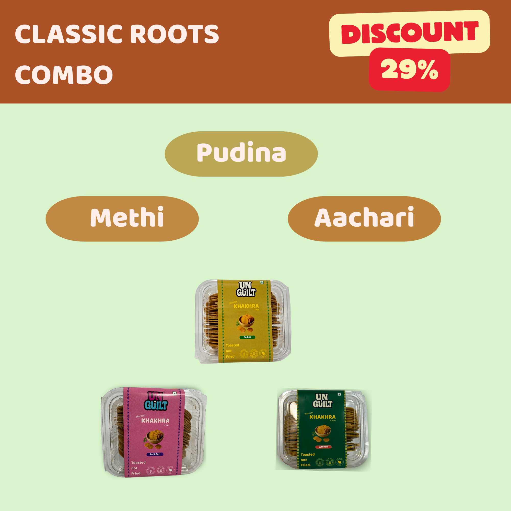CLASSIC ROOTS Combo – 3 Traditional Mini Khakhara Flavours | Baked, Not Fried - Unguilt