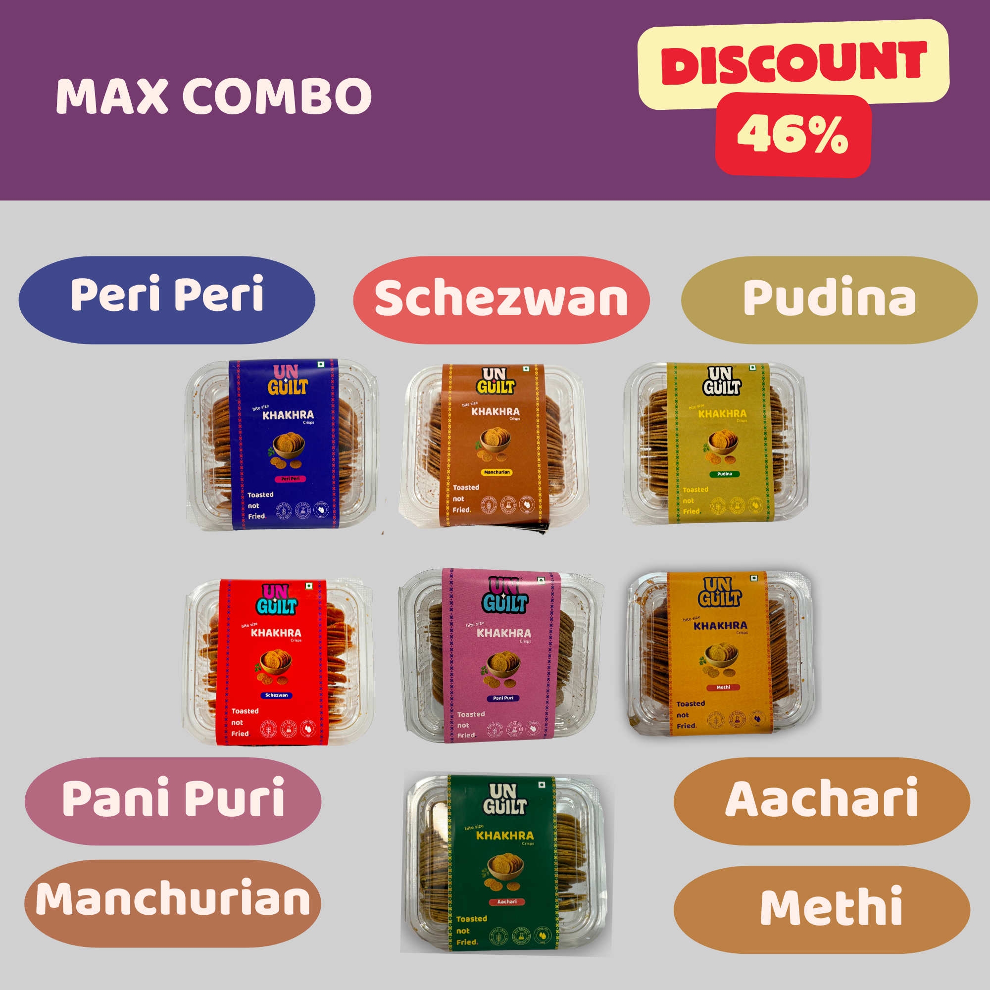 MAX Combo – All 7 Mini Khakhra Flavours | Baked, Not Fried - Unguilt