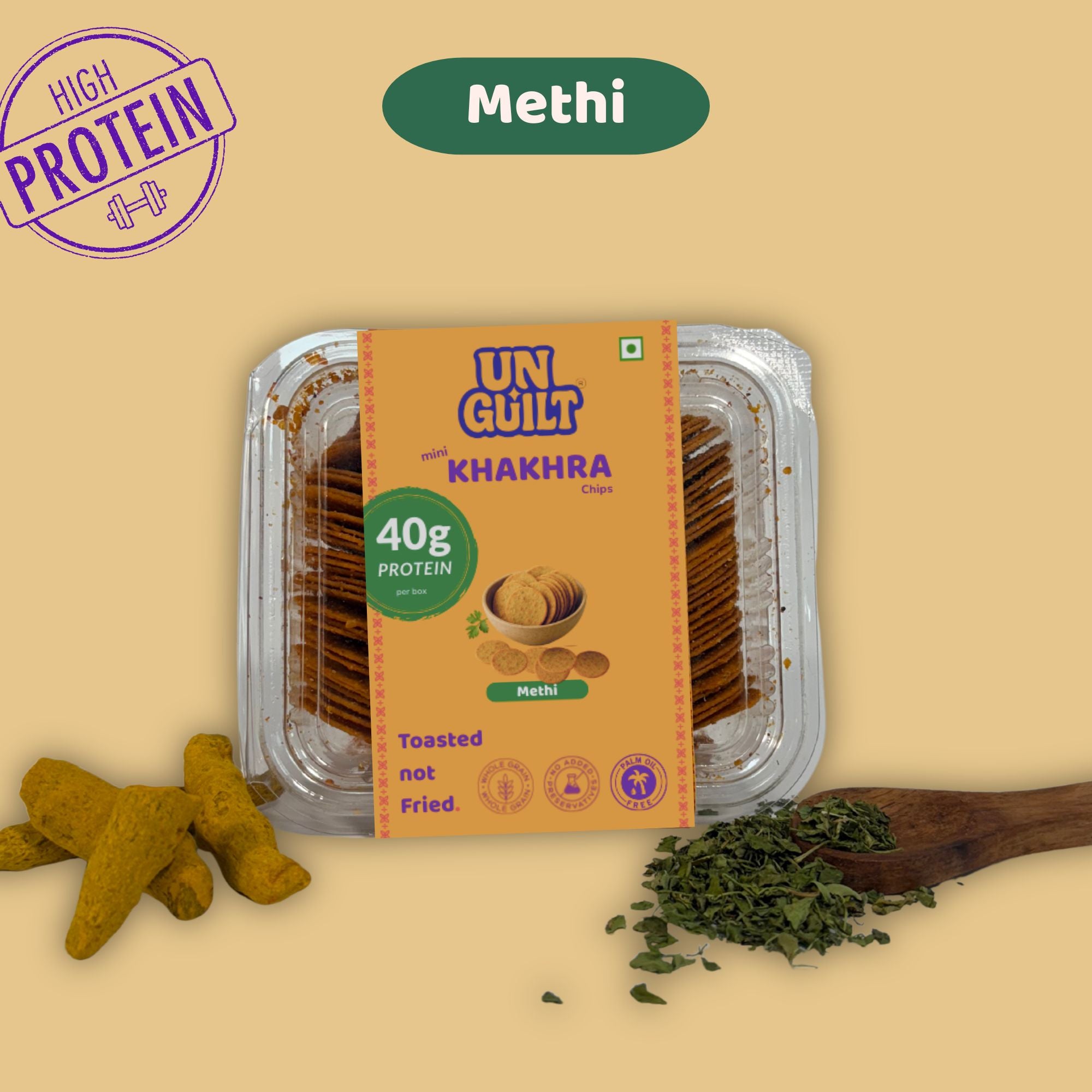 Methi Khakhra Mini Chips (180g) – 40g Protein – NOT Fried - Unguilt