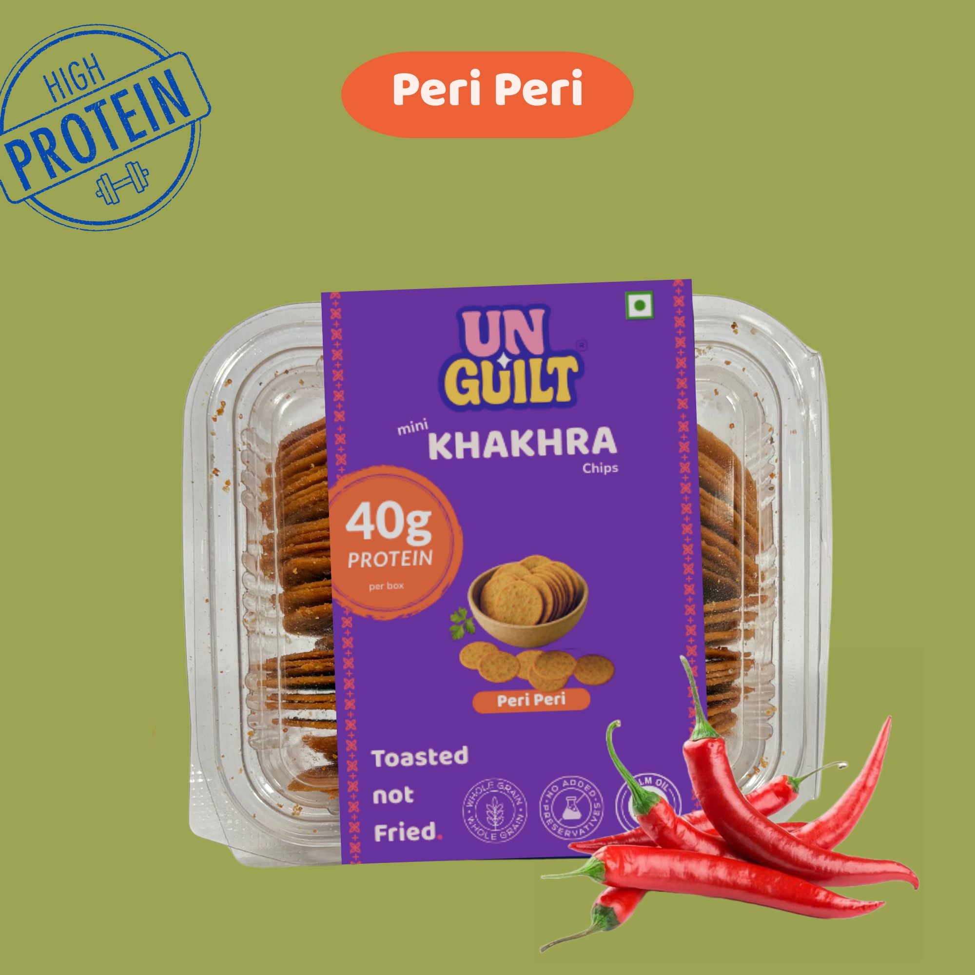 Peri Peri, Khakhra Mini Chips (180g) – 40g Protein – NOT Fried - Unguilt