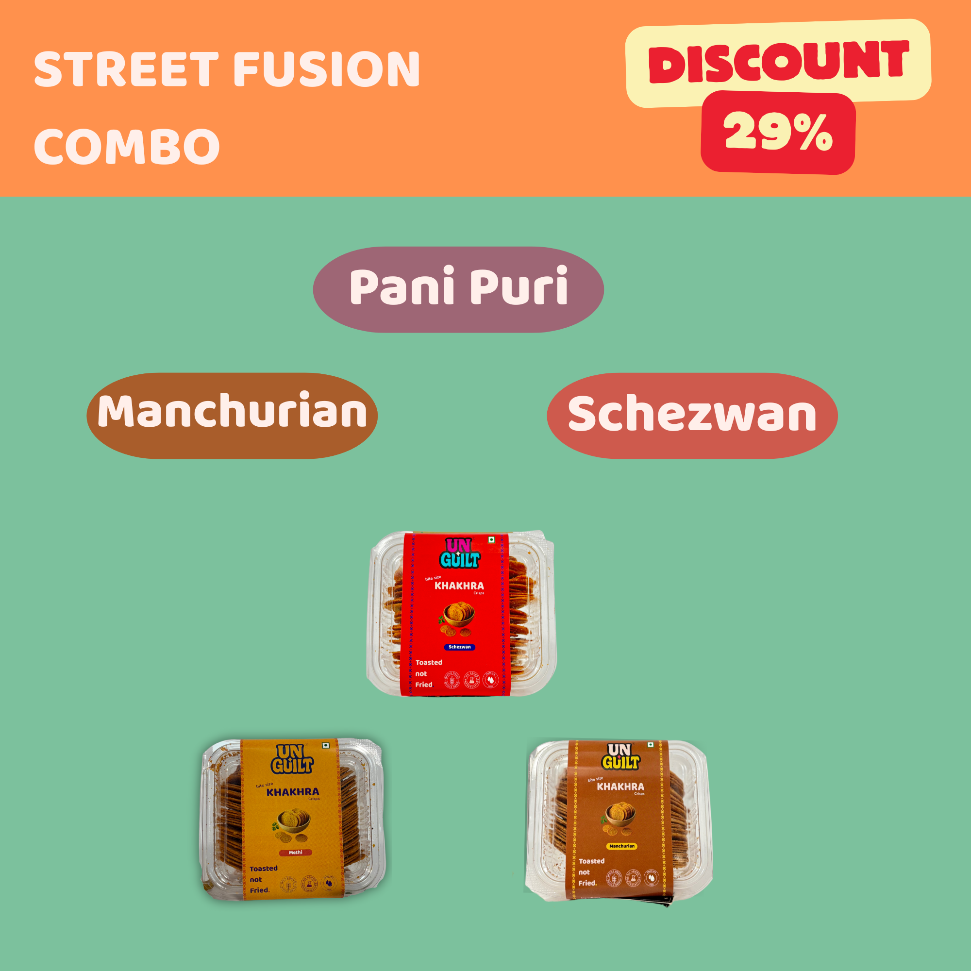 STREET FUSION Combo – 3 Mini Khakhara Flavours Inspired by India’s Street Food - Unguilt